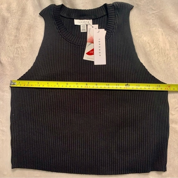 NWT TopShop Crop Top 10 Black Ribbed Sleeveless Round Neck Cotton Lycra Stretch - Picture 15 of 16